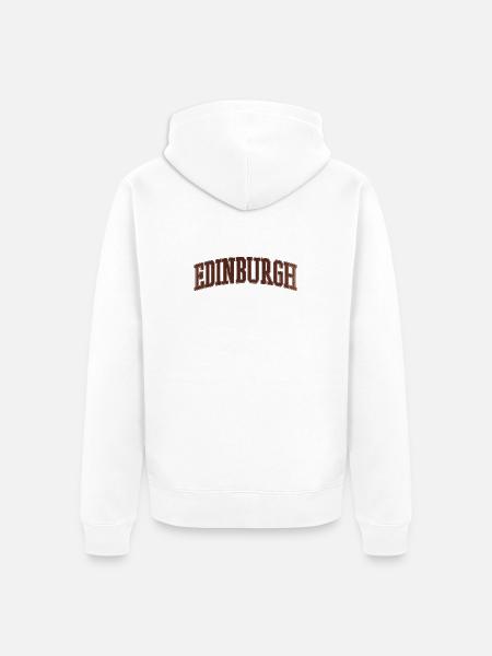 Edinburgh Bogen-Stil Varsity Schriftzug - Unisex Premium Bio Zip Hoodie - Weiß
