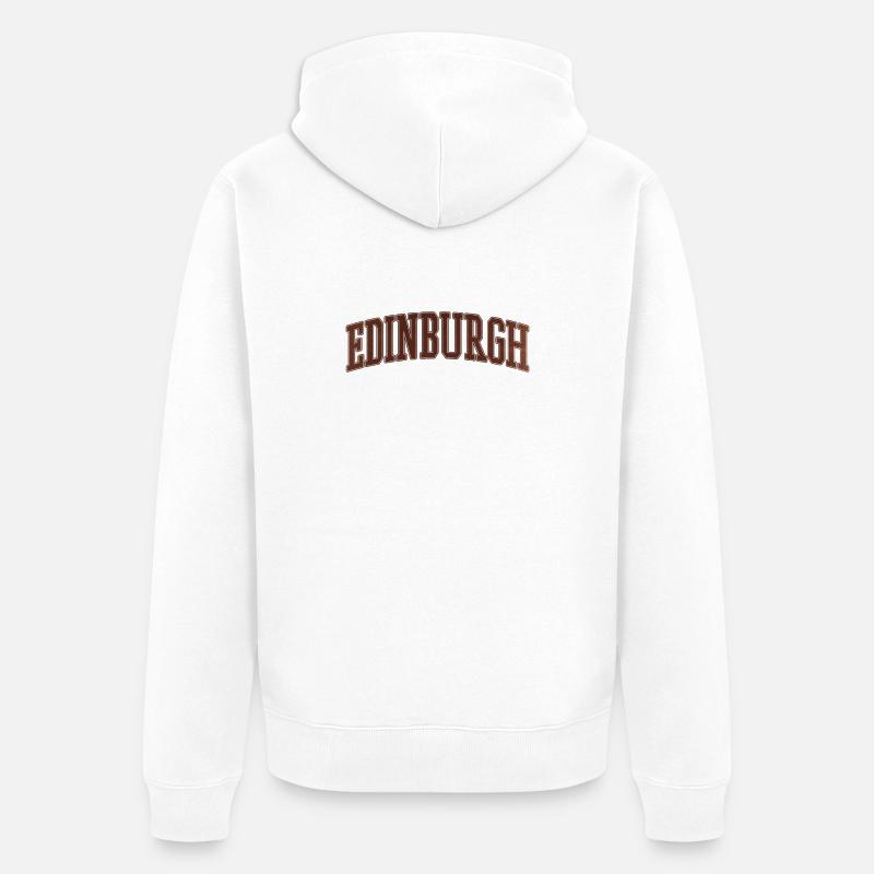 Edinburgh Bogen-Stil Varsity Schriftzug - Unisex Premium Bio Zip Hoodie - Weiß