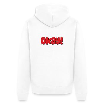 Okay - Unisex Premium Bio Zip Hoodie - Weiß - Hinten - Thijin (182cm)