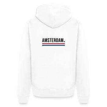 Amsterdam – Chemise streetwear minimale - Veste à capuche bio Premium Unisexe - blanc - Dos - Thijin (182cm)