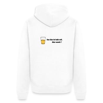 Glas halb voll Realist - Unisex Premium Bio Zip Hoodie - Weiß - Hinten - Thijin (182cm)
