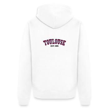 Toulouse Est. 1985 - Unisex Premium Organic Zip Hoodie - white - Back - Thijin (182cm)