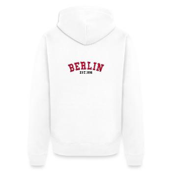 Berlin, gegründet 1996 - Unisex Premium Bio Zip Hoodie - Weiß - Hinten - Thijin (182cm)