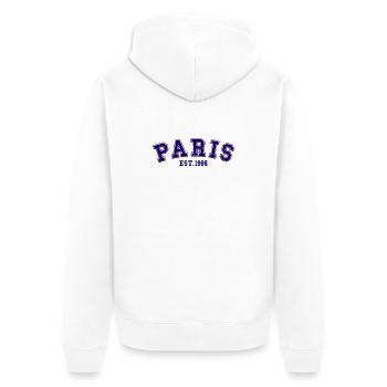 Paris gegründet 1986 - Unisex Premium Bio Zip Hoodie - Weiß - Hinten - Thijin (182cm)