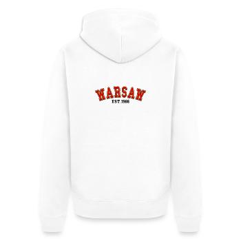 Warschau gegründet 1966 - Unisex Premium Bio Zip Hoodie - Weiß - Hinten - Thijin (182cm)