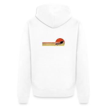 Retro Sonnenuntergang Sprungfigur - Unisex Premium Bio Zip Hoodie - Weiß - Hinten - Thijin (182cm)