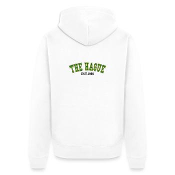 Den Haag, gegründet 1986 - Unisex Premium Bio Zip Hoodie - Weiß - Hinten - Thijin (182cm)