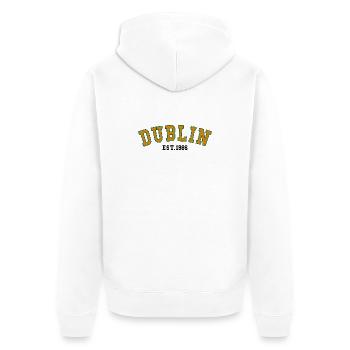 Dublin gegründet 1986 - Unisex Premium Bio Zip Hoodie - Weiß - Hinten - Thijin (182cm)