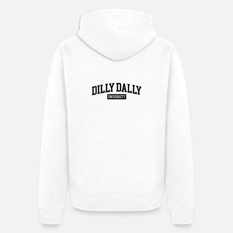 Dilly Dally University Procrastinate Dreschen - Unisex Premium Bio Zip Hoodie - Weiß