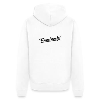 Freundschaft Schriftzug (Farbe änderbar) - Unisex Premium Bio Zip Hoodie - Weiß - Hinten - Thijin (182cm)