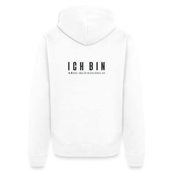 Ich bin im Wesentlichen überdurchschnittlich - Unisex Premium Bio Zip Hoodie - Weiß - Hinten - Thijin (182cm)