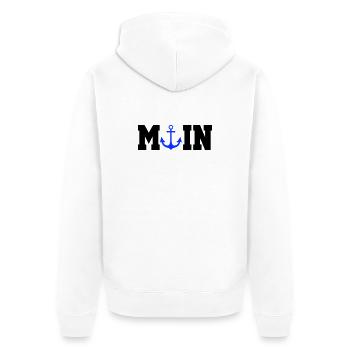 Blauer Anker Nautik Moin - Unisex Premium Bio Zip Hoodie - Weiß - Hinten - Thijin (182cm)
