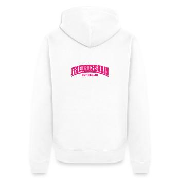 Friedrichshain - Ost-Berlin - Bezirk - Deutschland - Unisex Premium Bio Zip Hoodie - Weiß - Hinten - Thijin (182cm)