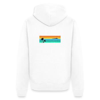 Retro-Sonnenuntergangsstreifen mit Palm Island - Unisex Premium Bio Zip Hoodie - Weiß - Hinten - Thijin (182cm)