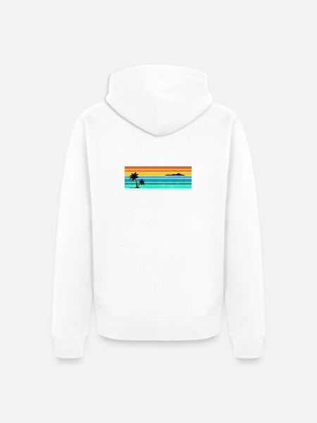Retro-Sonnenuntergangsstreifen mit Palm Island - Unisex Premium Bio Zip Hoodie - Weiß