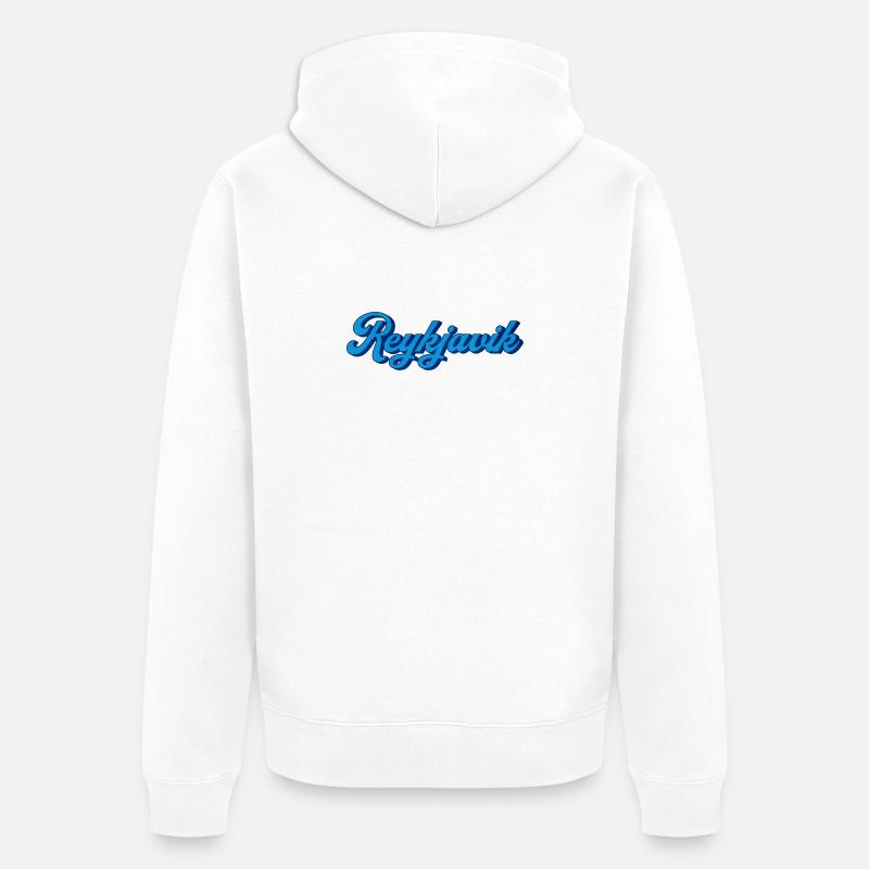 Reykjavik Blue Script Logo - Veste à capuche bio Premium Unisexe - blanc