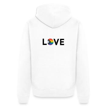 Mois de la fierté LGBT - Love is Love - Drapeau LGBTQIA+ - Veste à capuche bio Premium Unisexe - blanc - Dos - Thijin (182cm)