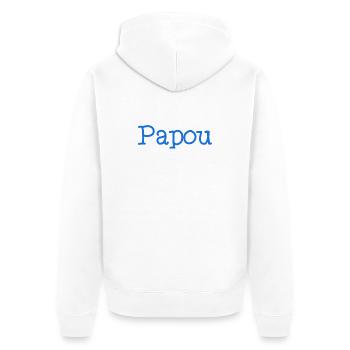 PAPOU. PAPA. FÊTE DES PÈRES. BONNE FÊTE PAPA - Veste à capuche bio Premium Unisexe - blanc - Dos - Thijin (182cm)
