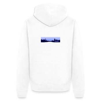 Zürich City - Skyline - Stadt - Design - Züri Love - Unisex Premium Bio Zip Hoodie - Weiß - Hinten - Thijin (182cm)