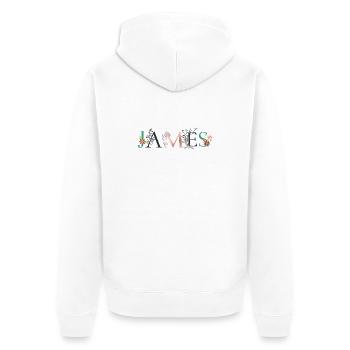 JAMES Namenskunst mit gestickten Blumen - Unisex Premium Bio Zip Hoodie - Weiß - Hinten - Thijin (182cm)