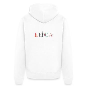 LUCA Namenskunst mit gestickten Blumen - Unisex Premium Bio Zip Hoodie - Weiß - Hinten - Thijin (182cm)