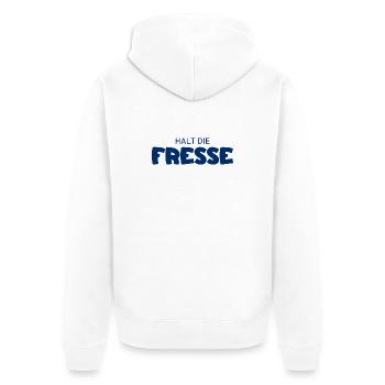 Halt die Fresse - Cooler Spruch - Unisex Premium Bio Zip Hoodie - Weiß - Hinten - Thijin (182cm)