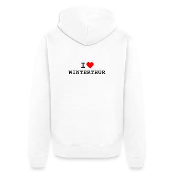 I love Winterthur - Ich liebe Winterthur - Unisex Premium Bio Zip Hoodie - Weiß - Hinten - Thijin (182cm)