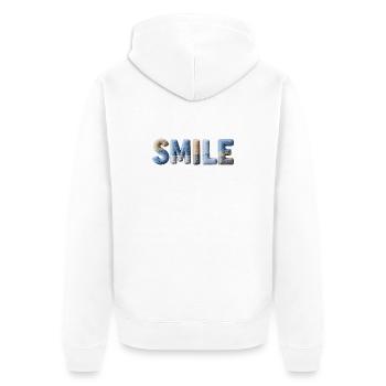 Smile Patchwork Trend Lettering Stil Handmade - Unisex Premium Bio Zip Hoodie - Weiß - Hinten - Thijin (182cm)