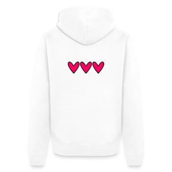 HERZ. HERZLICHEN GLÜCKWUNSCH ZUM GEBURTSTAG. MUTTERTAG. VATERTAG. - Unisex Premium Bio Zip Hoodie - Weiß - Hinten - Thijin (182cm)