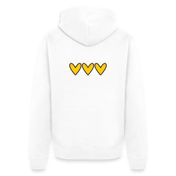 HERZ. HERZLICHEN GLÜCKWUNSCH ZUM GEBURTSTAG. MUTTERTAG. VATERTAG. - Unisex Premium Bio Zip Hoodie - Weiß - Hinten - Thijin (182cm)