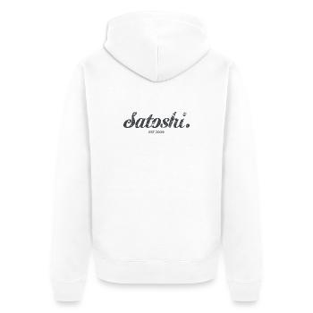 Satoshi Nakamoto Bitcoin Crypto Erfinder - Unisex Premium Bio Zip Hoodie - Weiß - Hinten - Thijin (182cm)