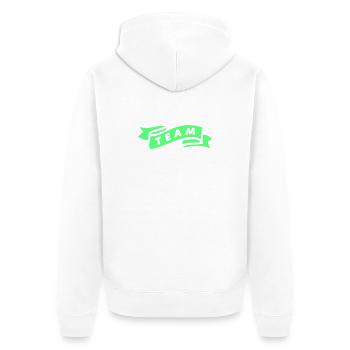 team_banderole- - Unisex Premium Bio Zip Hoodie - Weiß - Hinten - Thijin (182cm)