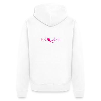 Geschenkidee für eine Freediverin mit Scuba Diving - Unisex Premium Bio Zip Hoodie - Weiß - Hinten - Thijin (182cm)