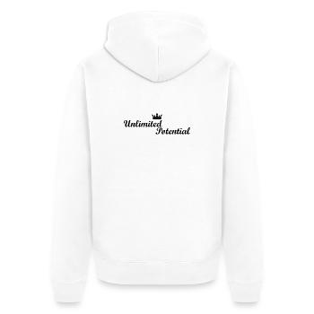 Unlimited_Potential_Crown_Black - Unisex Premium Bio Zip Hoodie - Weiß - Hinten - Thijin (182cm)