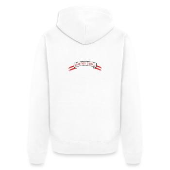 Kärntner Diandle, Banderole mit Austria Flagge - Unisex Premium Bio Zip Hoodie - Weiß - Hinten - Thijin (182cm)