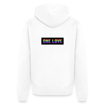 ONE LOVE - Unisex Premium Bio Zip Hoodie - Weiß - Hinten - Thijin (182cm)