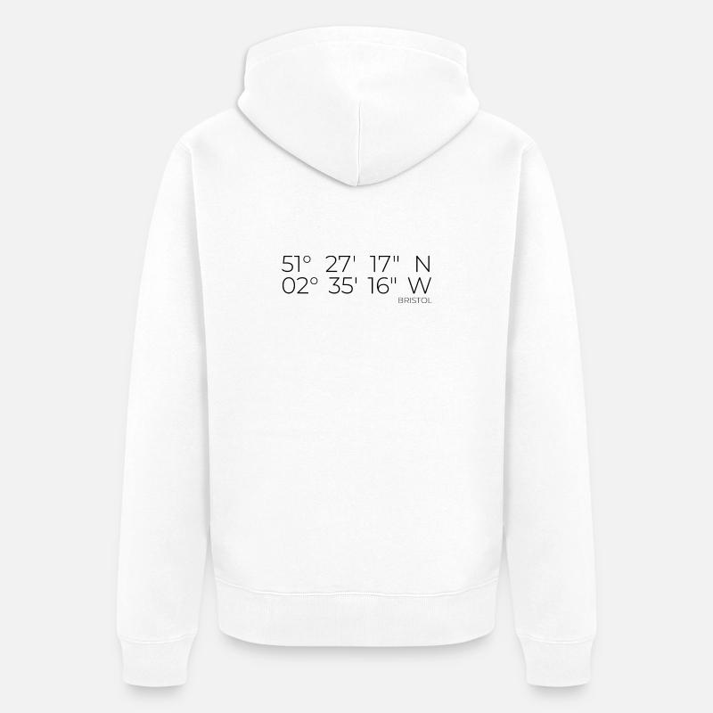 Coordonnées : Bristol, Angleterre - Veste à capuche bio Premium Unisexe - blanc