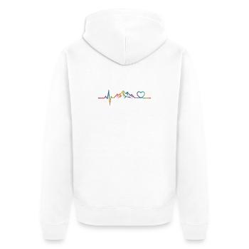 Bunte Berglandschaft mit Herzmotiv - Unisex Premium Bio Zip Hoodie - Weiß - Hinten - Thijin (182cm)