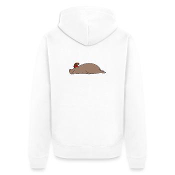 Schlafendes faules Nilpferd Weihnachtselfenhut lustiges Tier - Unisex Premium Bio Zip Hoodie - Weiß - Hinten - Thijin (182cm)