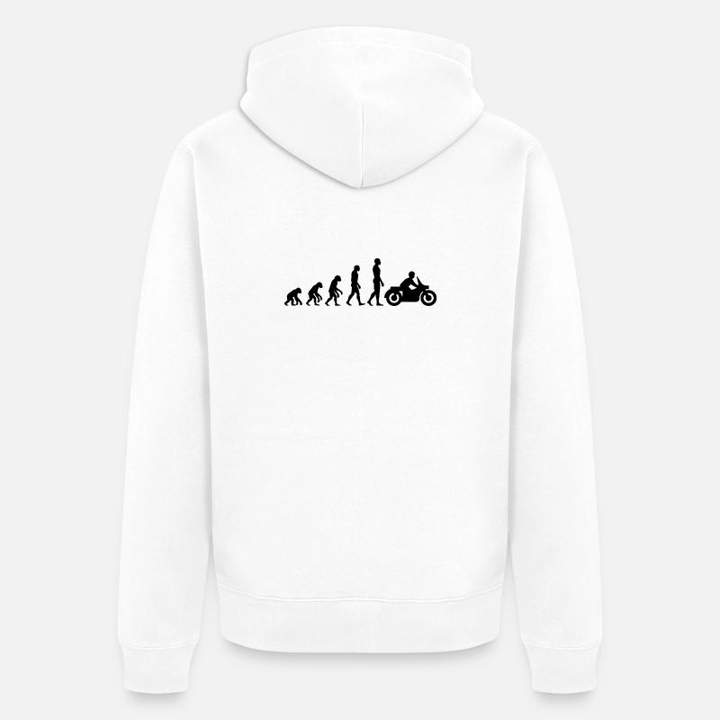 EVOLUTION: VOM AFFEN ZUM MOTORRADFAHRER! - Unisex Premium Bio Zip Hoodie - Weiß