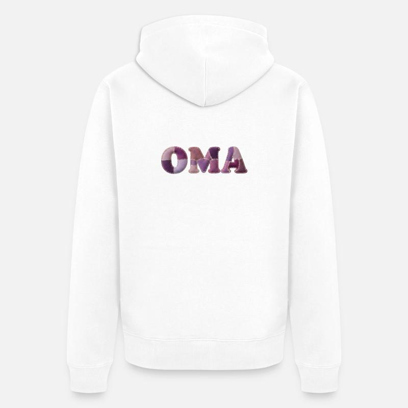 OMA Patchwork Stoff Design Geschenkidee - Unisex Premium Bio Zip Hoodie - Weiß
