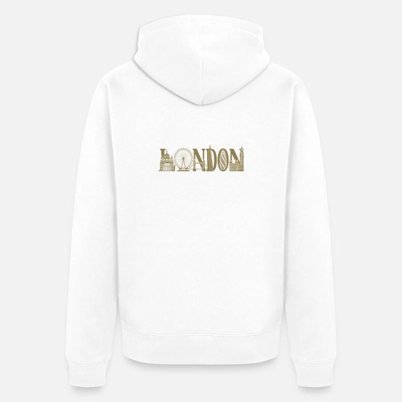 Londres Royaume-Uni, Angleterre Silhouette - Veste à capuche bio Premium Unisexe - blanc
