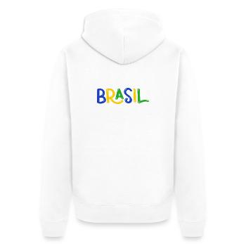 Brasilien Bubble Schriftzug Fussball Fan Shirt - Unisex Premium Bio Zip Hoodie - Weiß - Hinten - Thijin (182cm)
