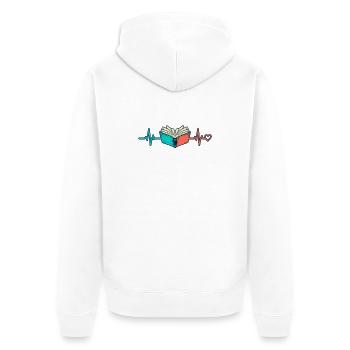 Lesen Herzschlag – Offenes Buch mit Herz - Unisex Premium Bio Zip Hoodie - Weiß - Hinten - Thijin (182cm)