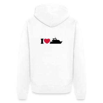 I love my yacht - Ich liebe meine Yacht - Unisex Premium Bio Zip Hoodie - Weiß - Hinten - Thijin (182cm)