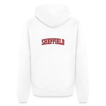 Lettrage Sheffield rouge sur fond noir - Veste à capuche bio Premium Unisexe - blanc - Dos - Thijin (182cm)
