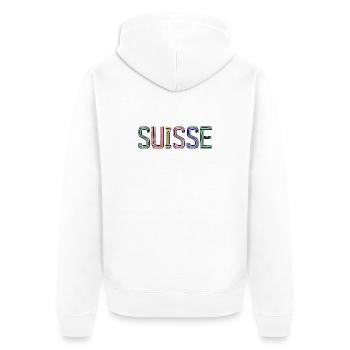 SCHWEIZ. HUMOR. LAND. FLAGGE. GENF. LAUSANNE - Unisex Premium Bio Zip Hoodie - Weiß - Hinten - Thijin (182cm)