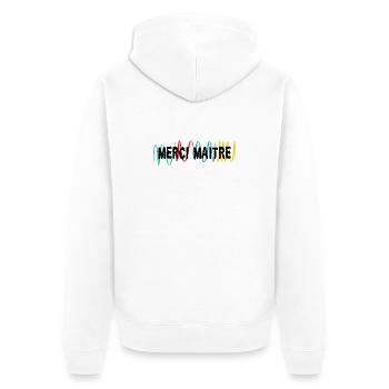 MEISTER. MEISTER. VIELEN DANK. DANKE, MEISTER. MEISTER - Unisex Premium Bio Zip Hoodie - Weiß - Hinten - Thijin (182cm)