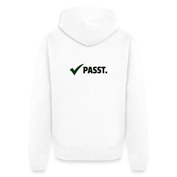 Passt. Minimal Meme Statement T-Shirt - Unisex Premium Bio Zip Hoodie - Weiß - Hinten - Thijin (182cm)