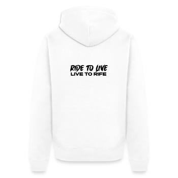ride to live - Unisex Premium Bio Zip Hoodie - Weiß - Hinten - Thijin (182cm)